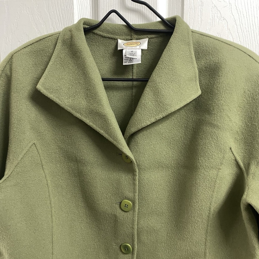 Talbots Women's 100% Wool Button Up Jacket Olive Green Blazer‎ Size 10 EUC - Picture 2 of 6